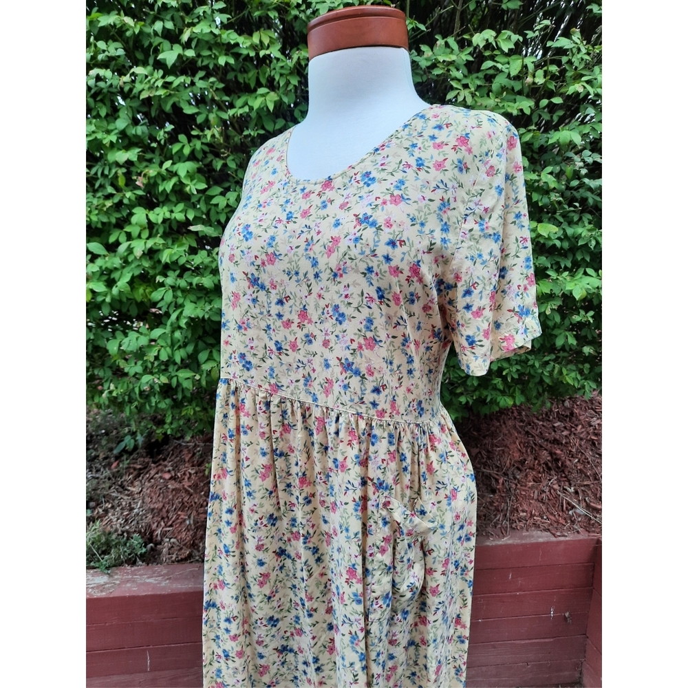 Vintage 90s Cottagecore Floral Print Midi Nap Dress Spring Summer